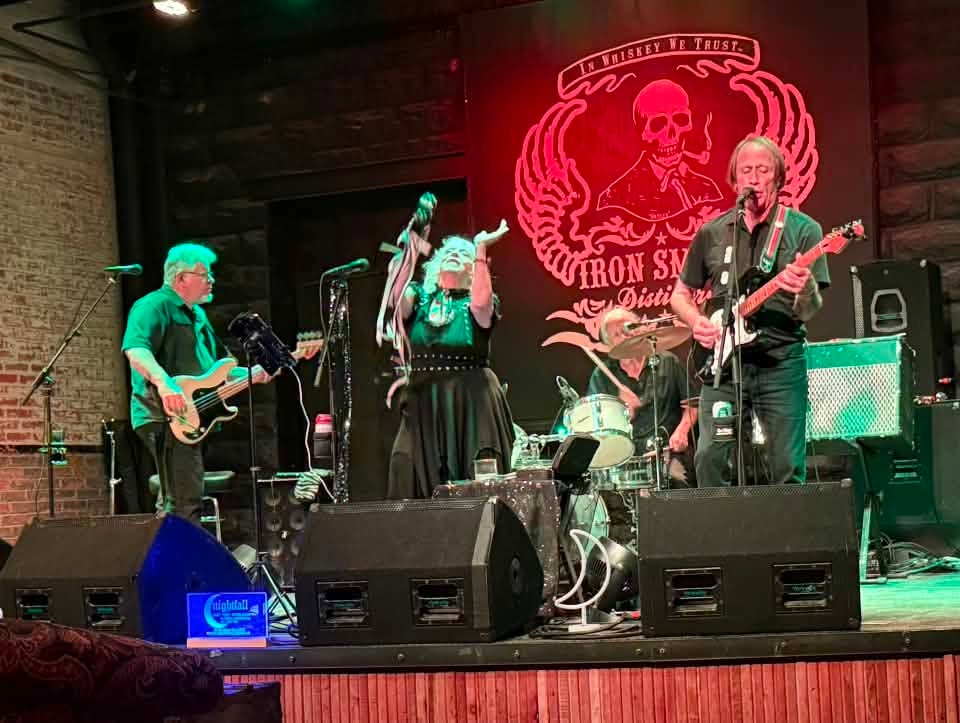 Concert crowd and band on stage